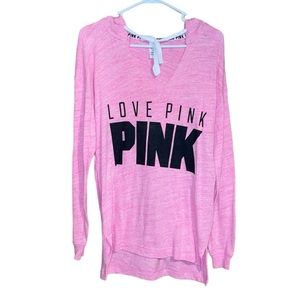 •PINK•NWOT VSP MARBLE PINK WITH BLACK LOGO LONG SLEEVE HOODIE TOP SIZE XS